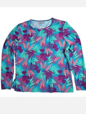 Lands End NWT tropical palm rashguard swim shirt L